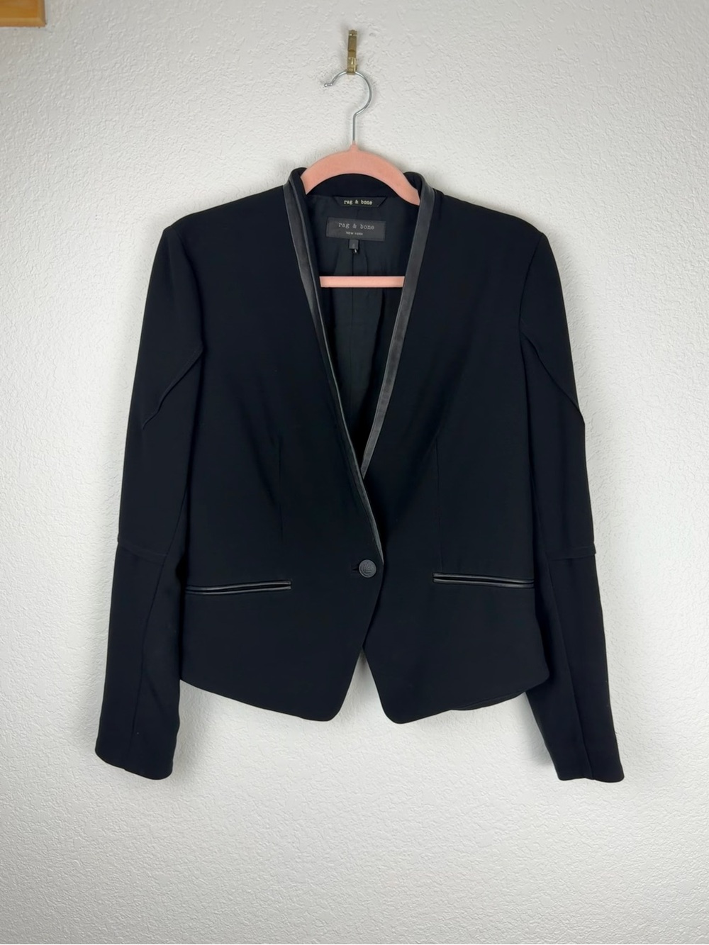 Rag & Bone Leather Lined Tuxedo Style Blazer Black 4